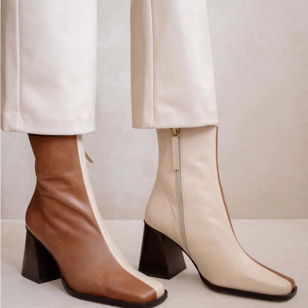ALOHAS Brown and Cream Ankle Boots